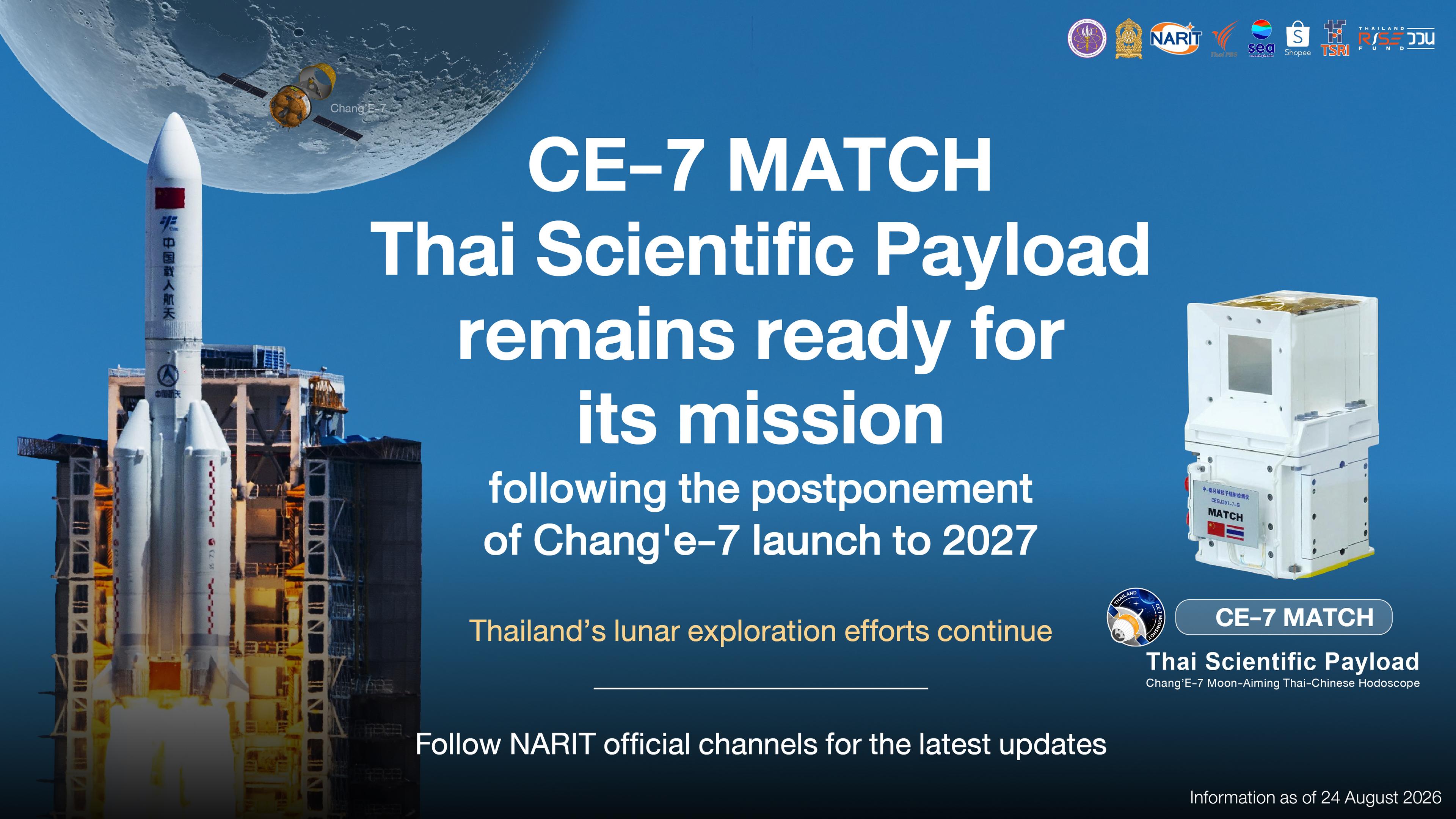 CE-7 MATCH Thai Scientific Payload remains ready for its mission following the postponement of Chang'e-7 launch to 2027 Thailand’s lunar exploration efforts continue