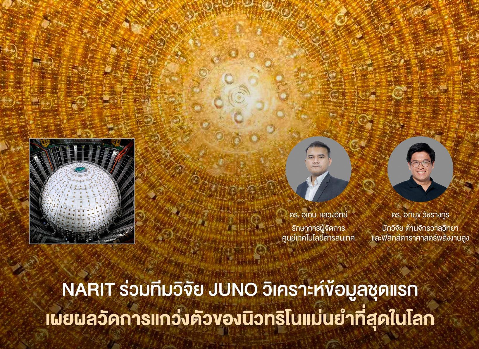 NARIT ร่วมทีมวิจัย JUNO วิเคราะห์ข้อมูลชุดแรก เผยผลวัดการแกว่งตัวของนิวทริโนแม่นยำที่สุดในโลก