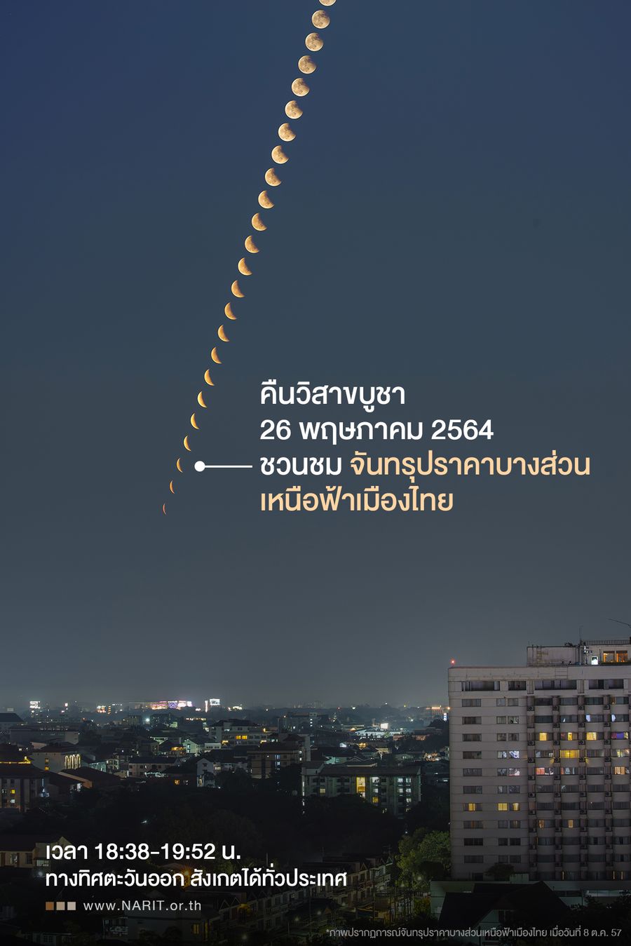 คืนวิสาขบูชา 26 พฤษภาคม  ชวนชมจันทรุปราคาบางส่วนเหนือฟ้าเมืองไทย